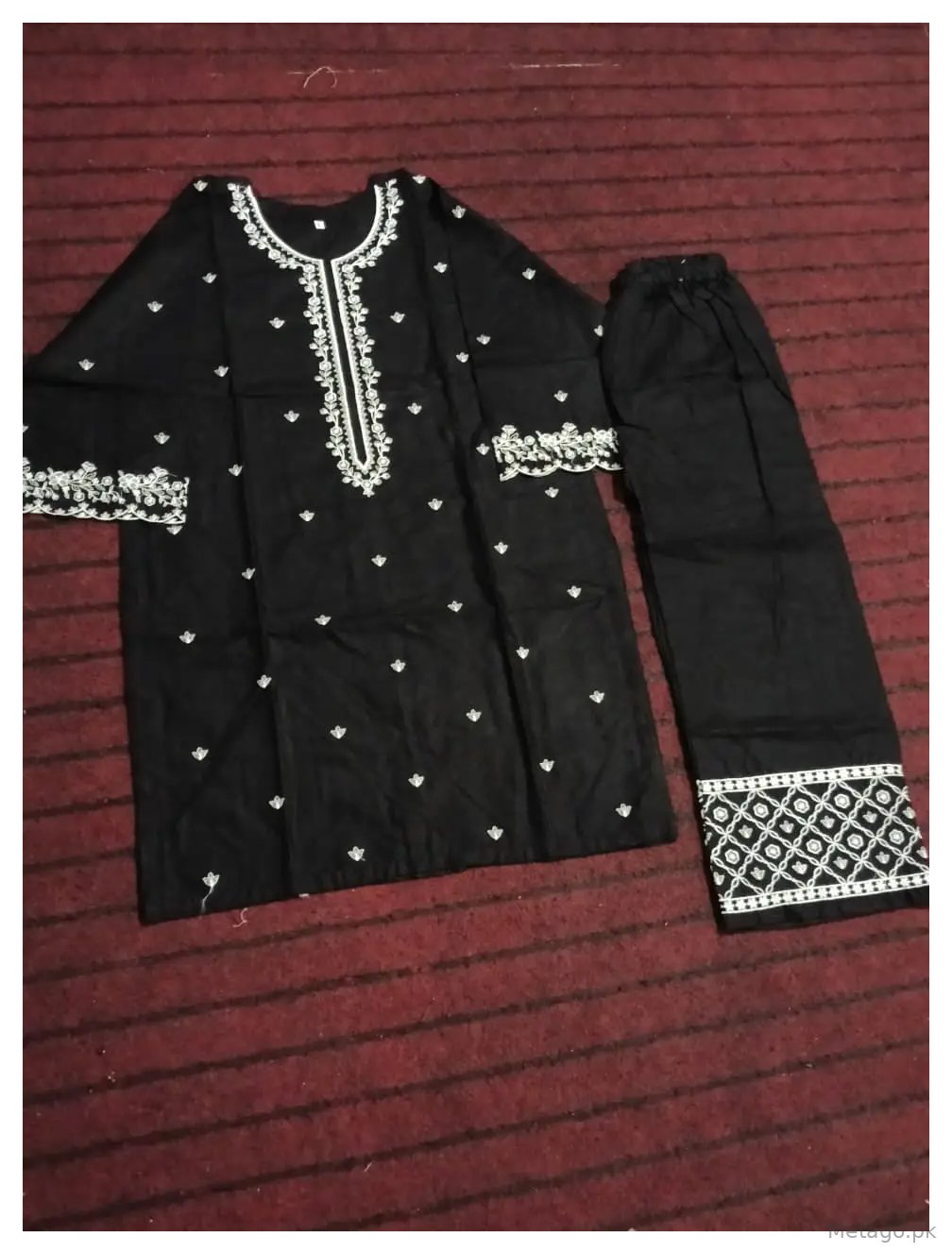 2 Pcs Women's Stitched Cotton Embroidered Shirt And Trouser