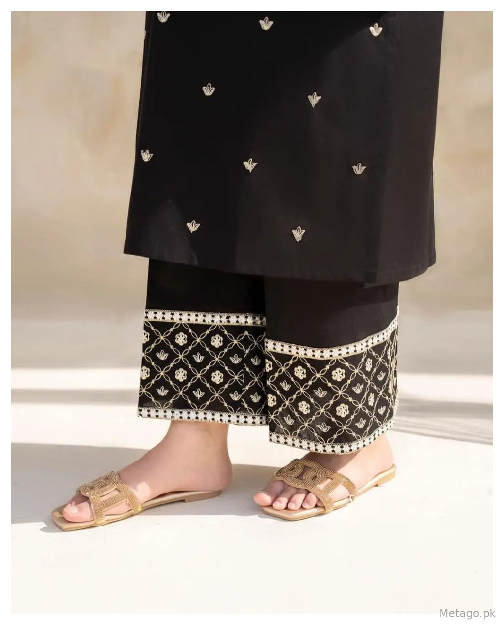 2 Pcs Women's Stitched Cotton Embroidered Shirt And Trouser