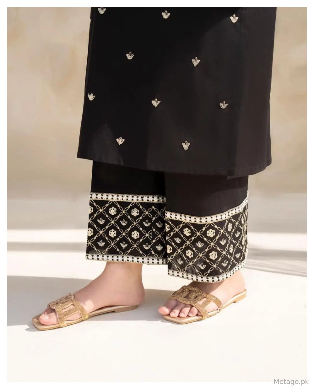 2 Pcs Women's Stitched Cotton Embroidered Shirt And Trouser