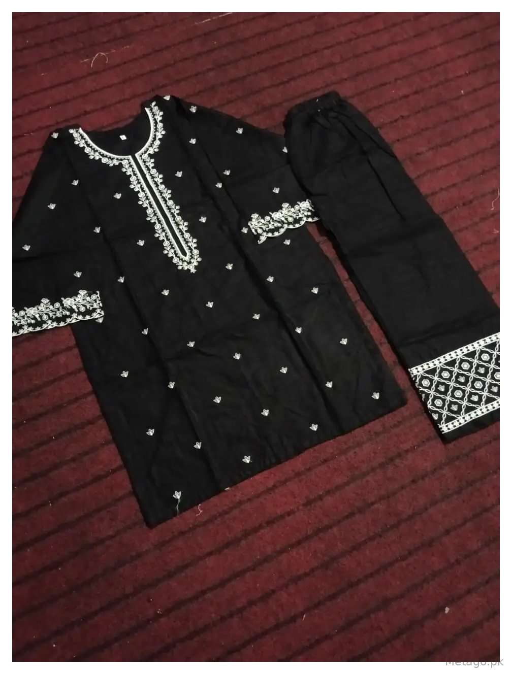 2 Pcs Women's Stitched Cotton Embroidered Shirt And Trouser