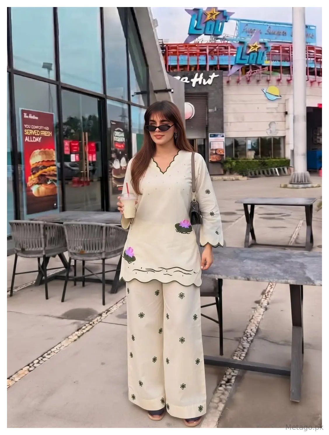 2 Pcs Women's Stitched Cotton Embroidered Shirt And Trouser
