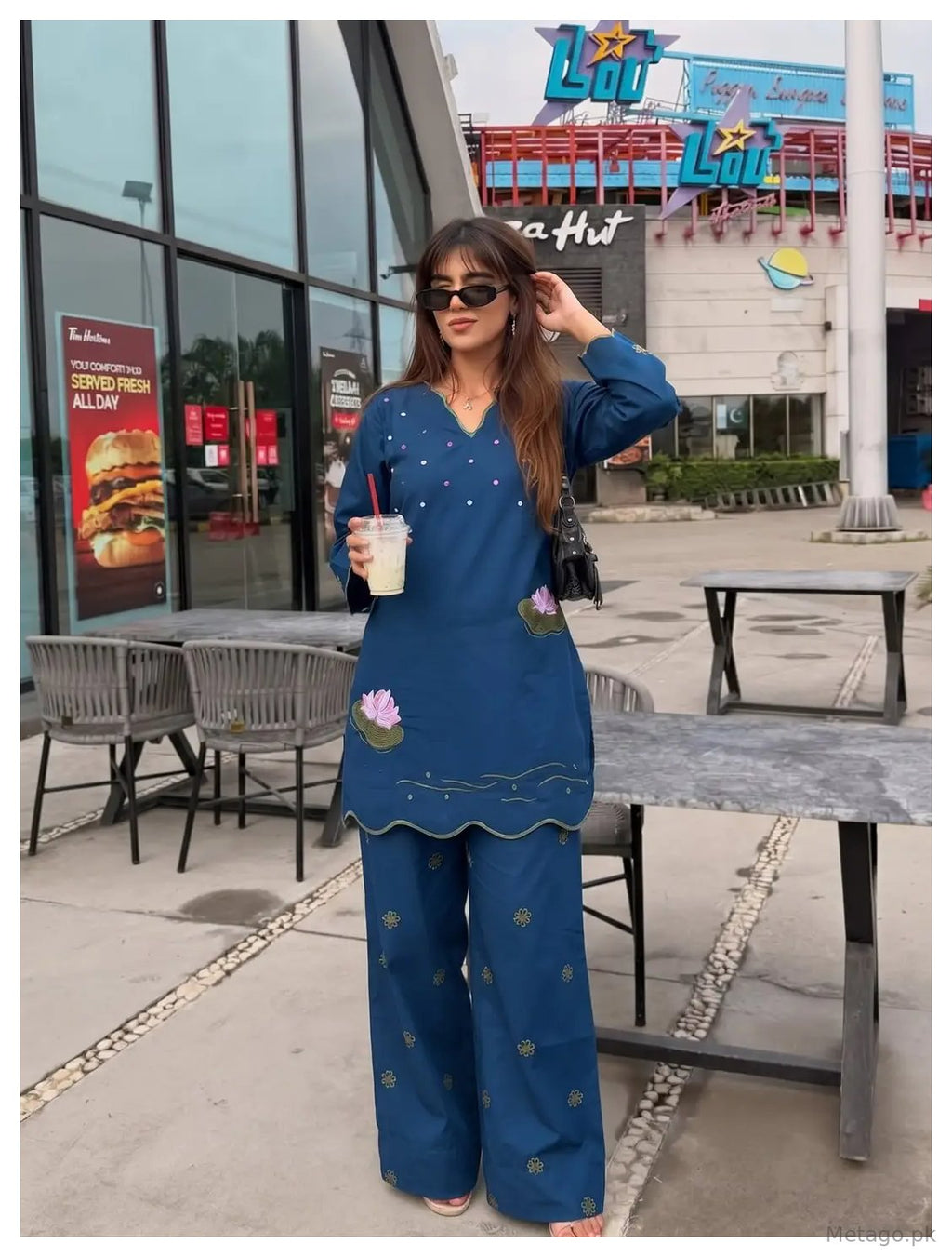 2 Pcs Women's Stitched Cotton Embroidered Shirt And Trouser