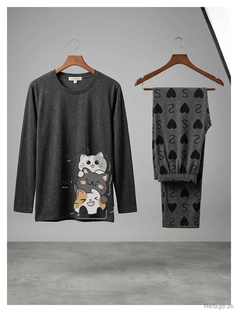 2 Pcs Women's Stitched Cotton Jersey Printed Night Suit