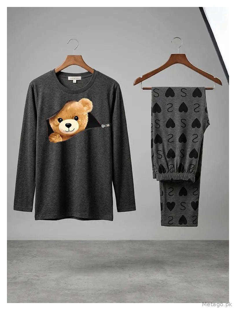 2 Pcs Women's Stitched Cotton Jersey Printed Night Suit