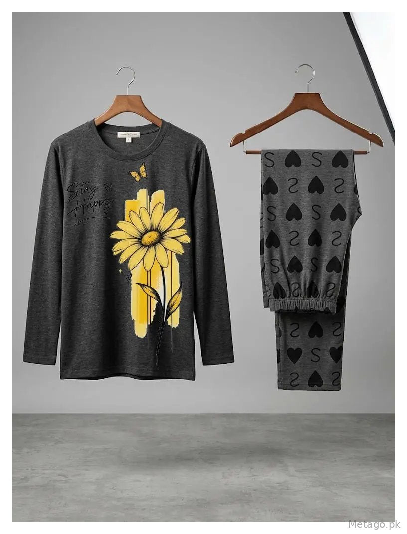 2 Pcs Women's Stitched Cotton Jersey Printed Night Suit