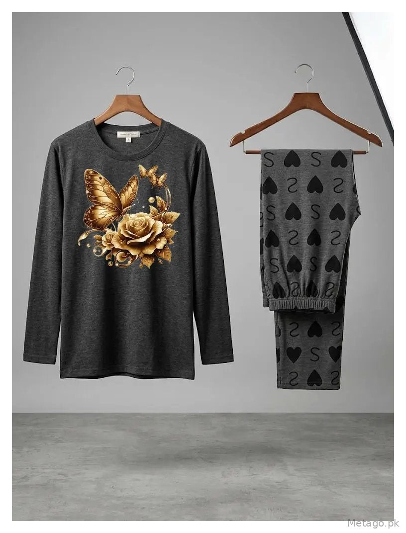 2 Pcs Women's Stitched Cotton Jersey Printed Night Suit
