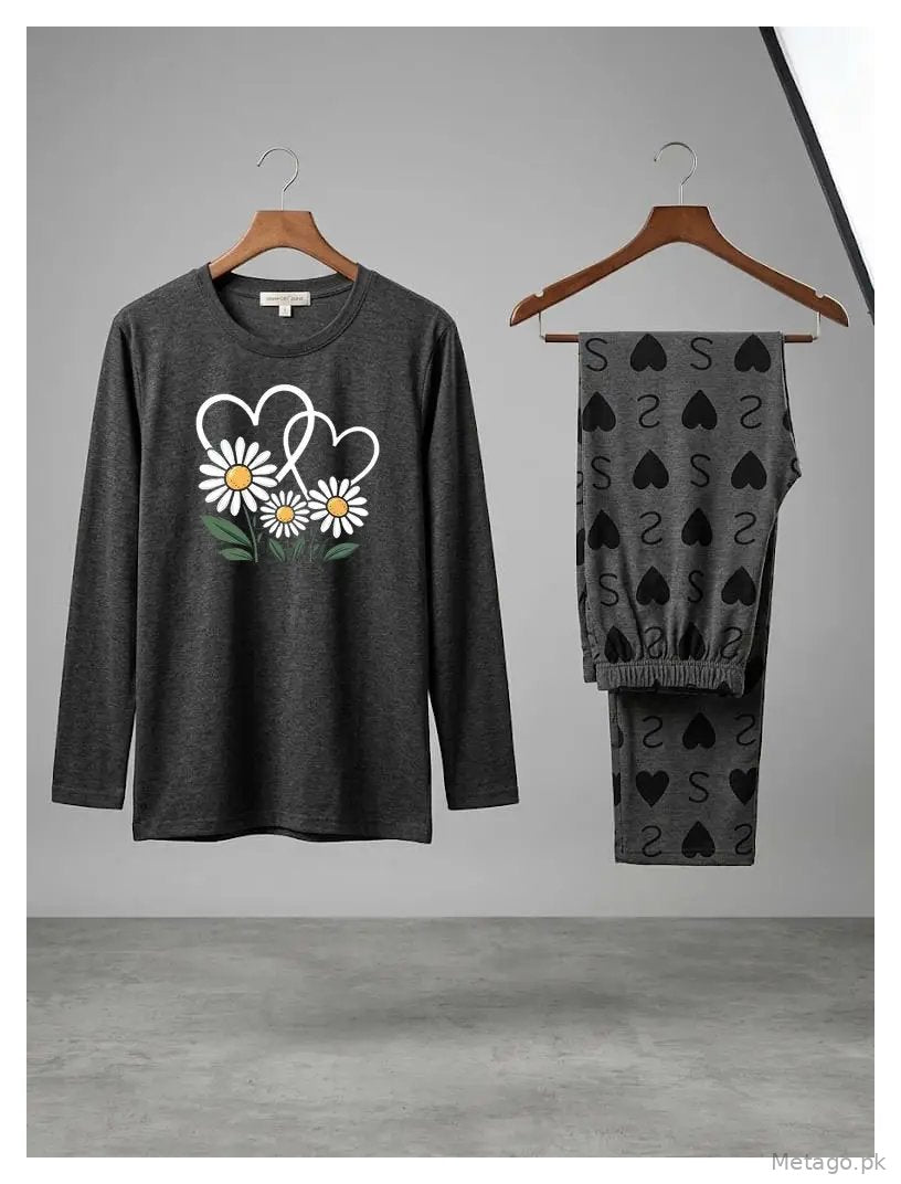 2 Pcs Women's Stitched Cotton Jersey Printed Night Suit