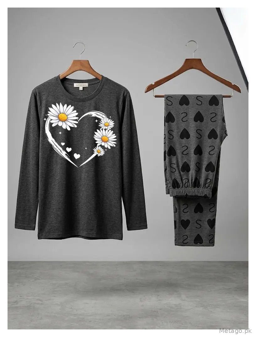 2 Pcs Women's Stitched Cotton Jersey Printed Night Suit
