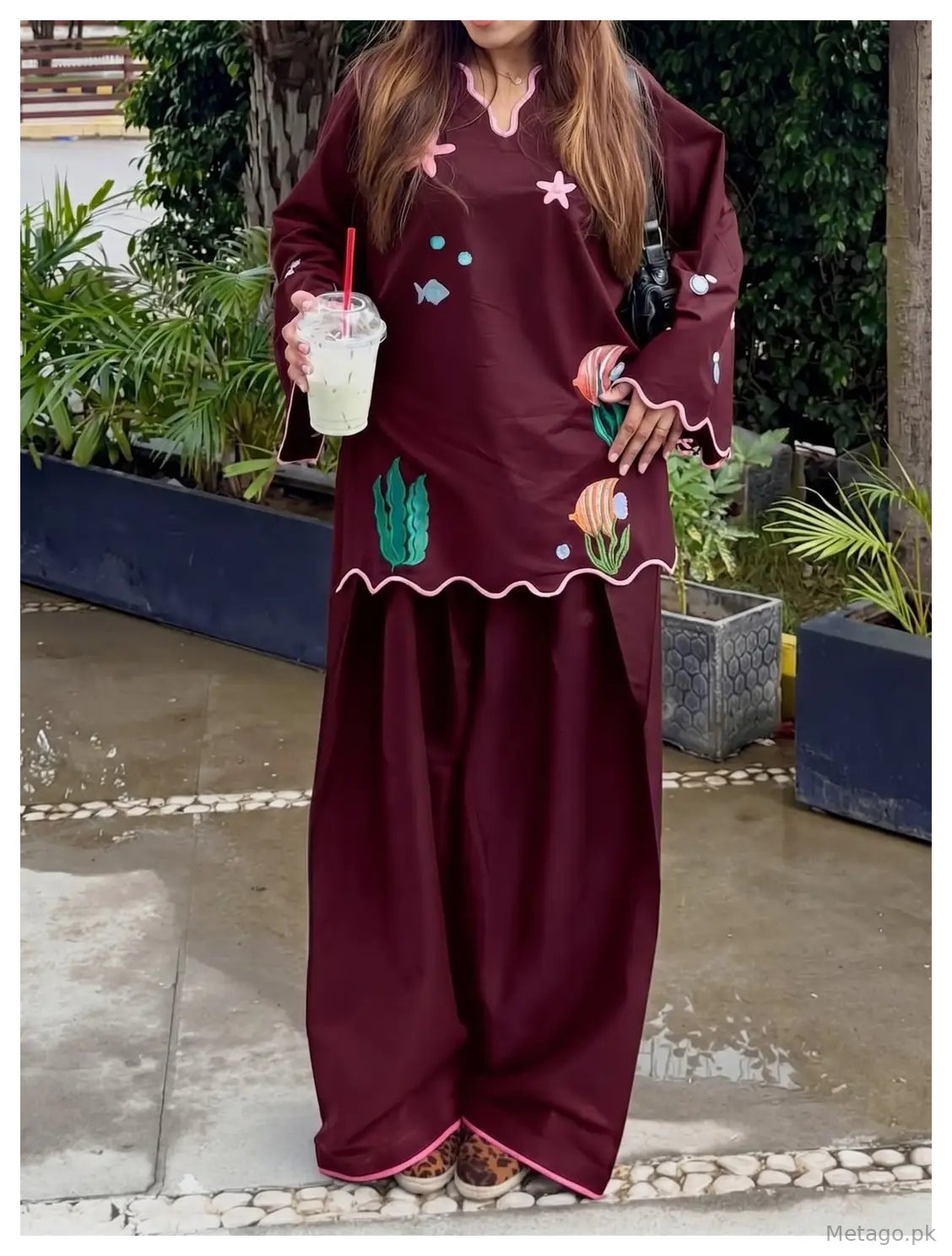 2 Pcs Women's Stitched Cotton Printed Shirt And Trouser