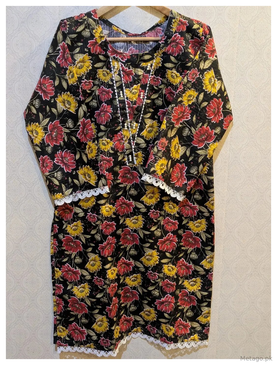 2 Pcs Women's Stitched Crystal  Printed Shirt And Trouser