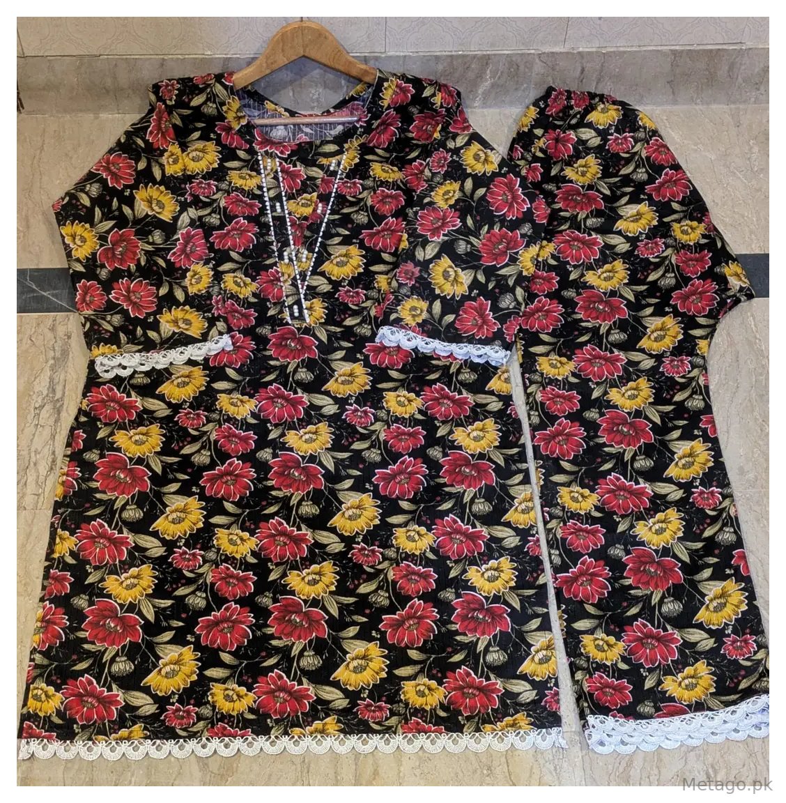 2 Pcs Women's Stitched Crystal  Printed Shirt And Trouser