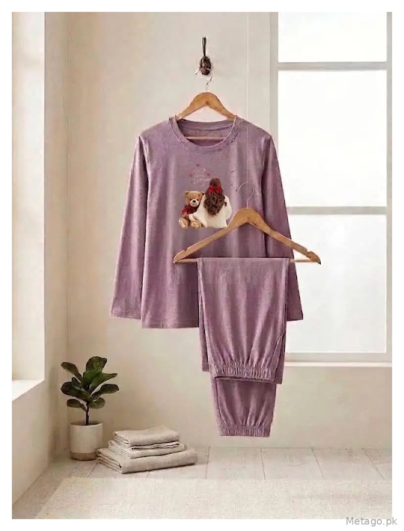 2 Pcs Women's Stitched Jersey Printed Night Suit