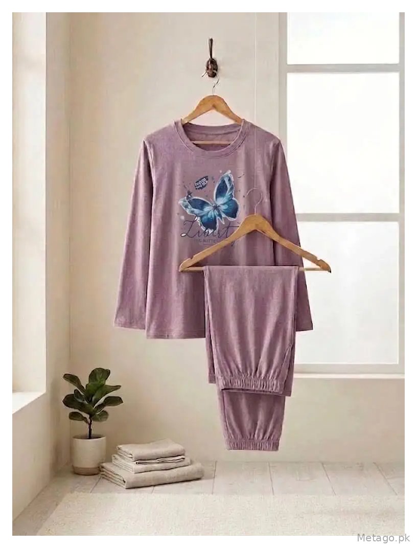 2 Pcs Women's Stitched Jersey Printed Night Suit