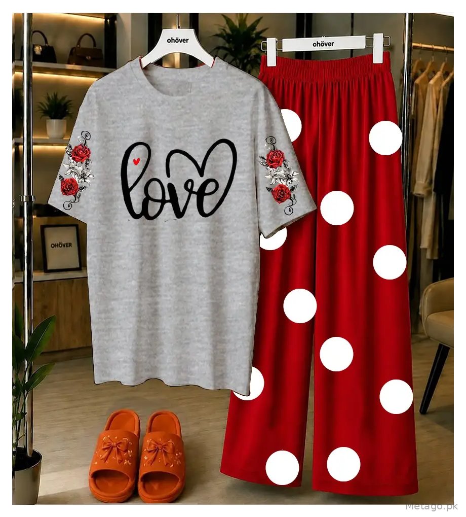 2 Pcs Women's Stitched Jersey Printed Night Suit