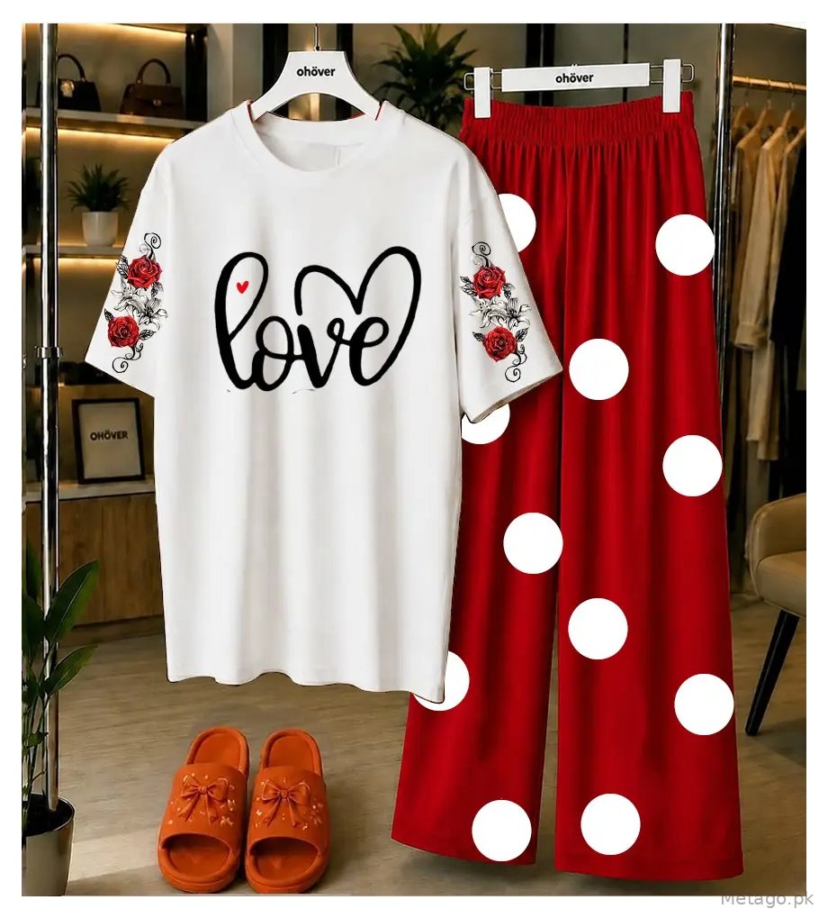2 Pcs Women's Stitched Jersey Printed Night Suit