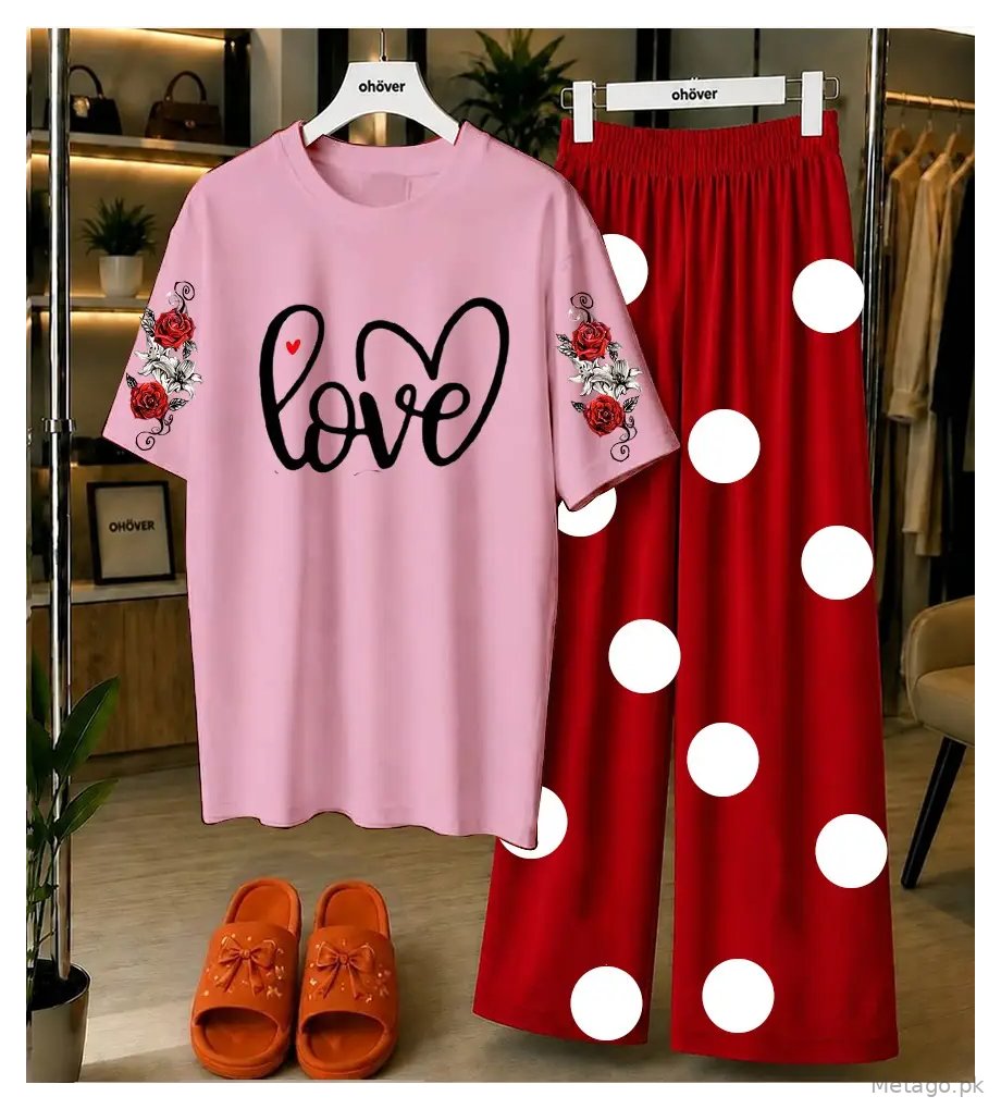 2 Pcs Women's Stitched Jersey Printed Night Suit