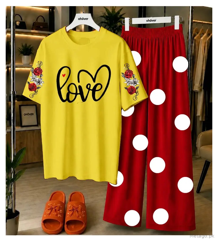 2 Pcs Women's Stitched Jersey Printed Night Suit