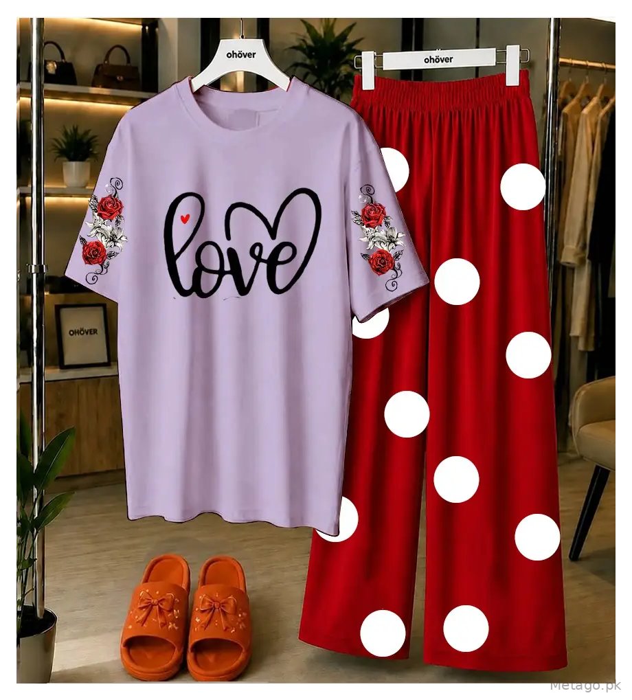 2 Pcs Women's Stitched Jersey Printed Night Suit