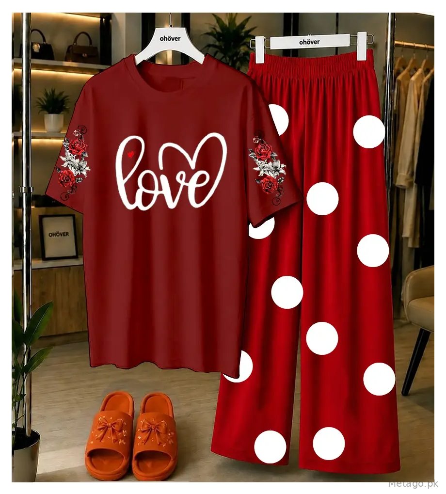 2 Pcs Women's Stitched Jersey Printed Night Suit