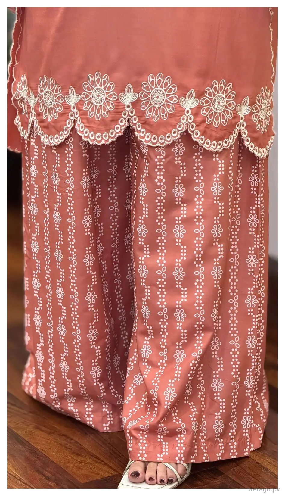 2 Pcs Women's Stitched Linen Embroidered Shirt And Trouser