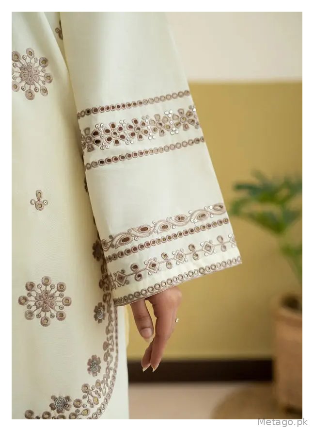 2 Pcs Women's Stitched Linen Embroidered Shirt And Trouser