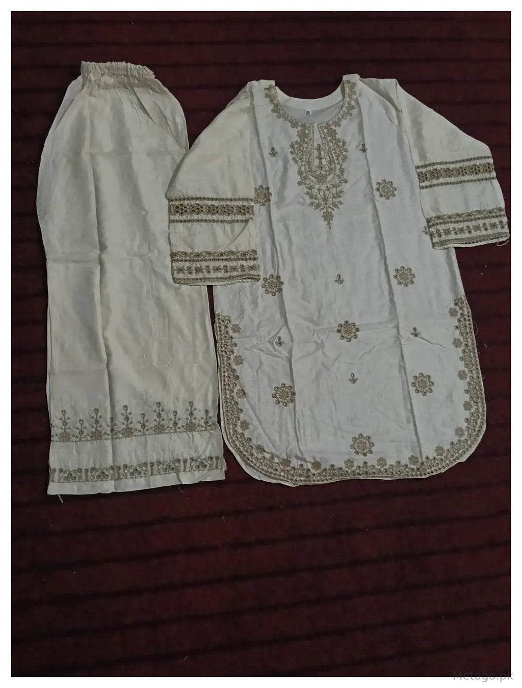 2 Pcs Women's Stitched Linen Embroidered Shirt And Trouser