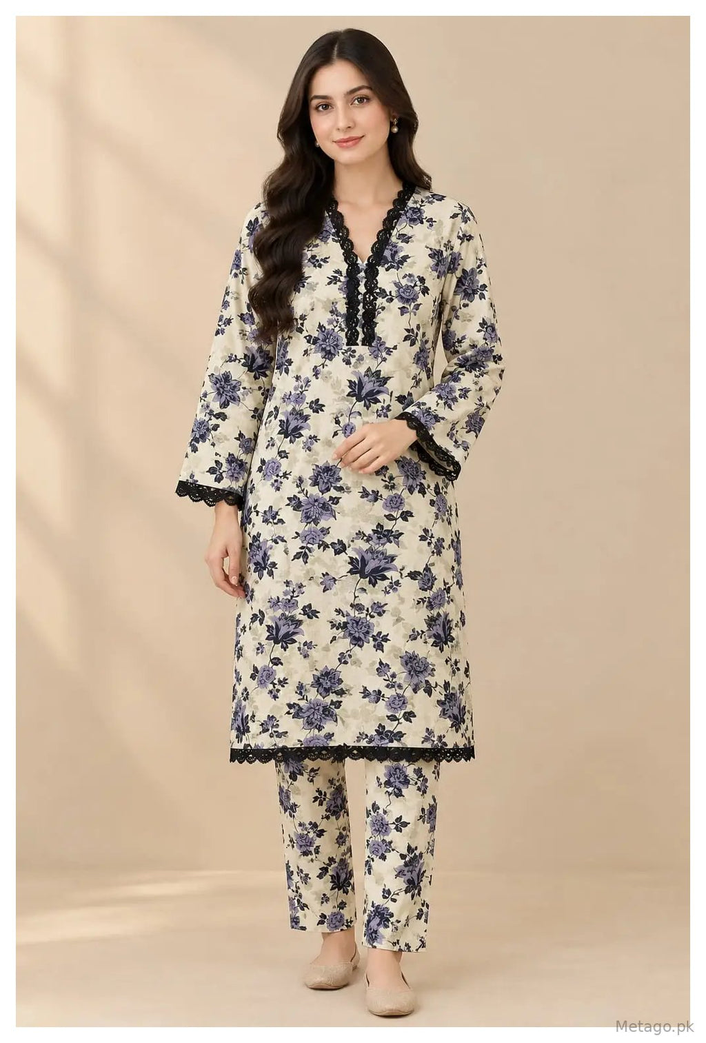 2 Pcs Women's Stitched  Printed Shirt And Trouser