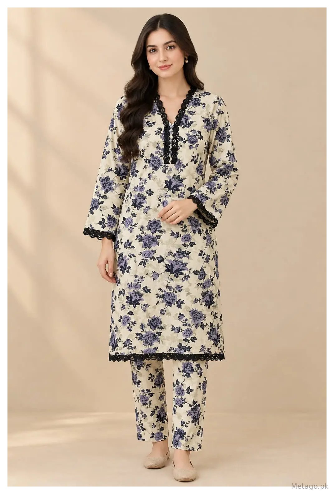 2 Pcs Women's Stitched  Printed Shirt And Trouser