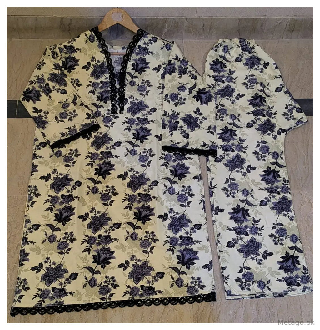 2 Pcs Women's Stitched  Printed Shirt And Trouser