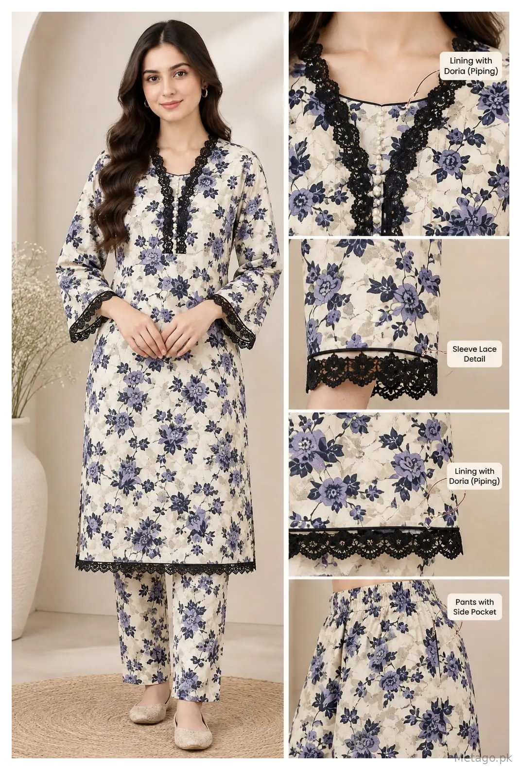 2 Pcs Women's Stitched  Printed Shirt And Trouser