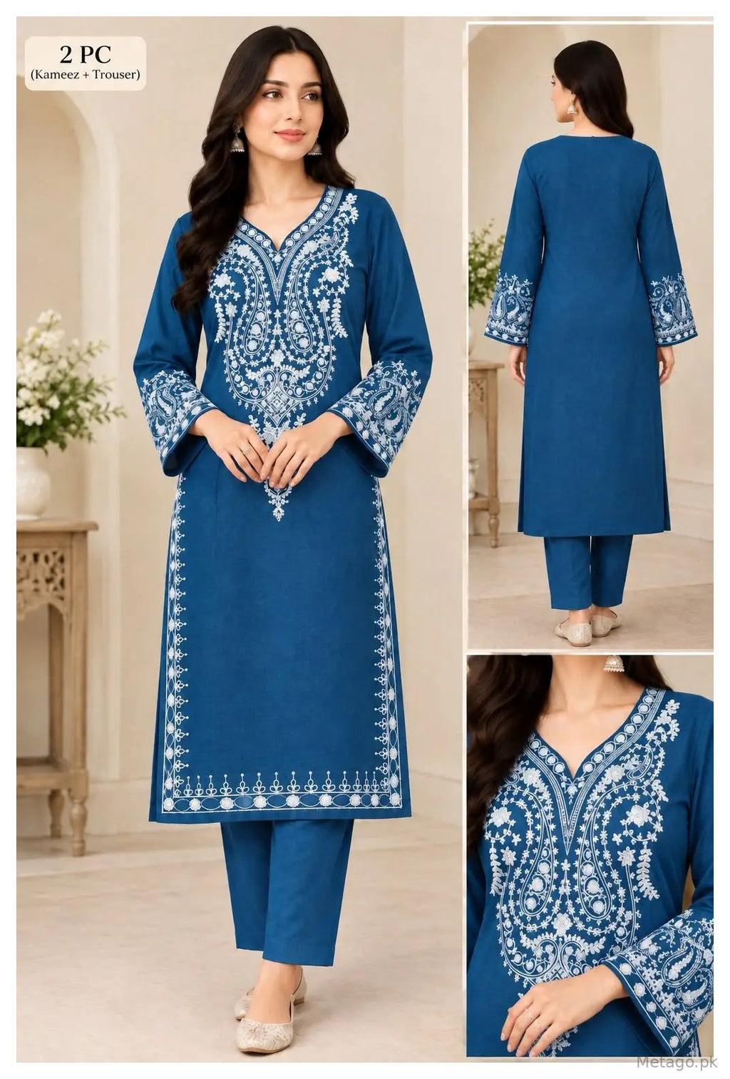 2 Pcs Women's Unstitched Embroidered Suit
