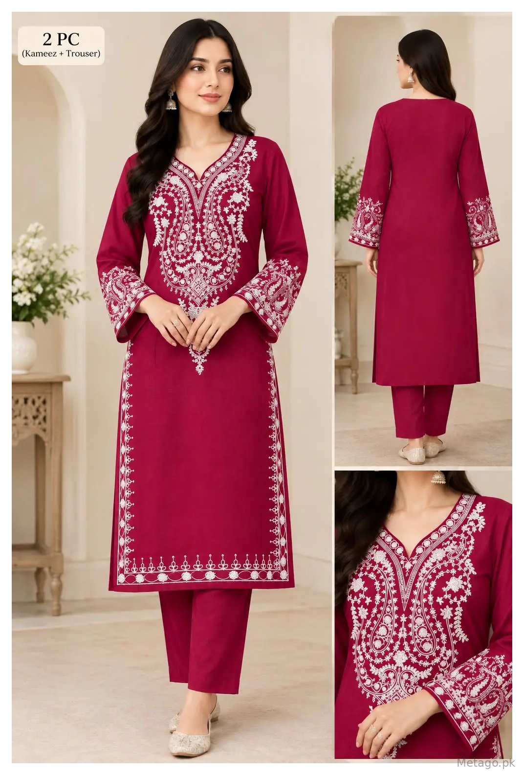 2 Pcs Women's Unstitched Embroidered Suit