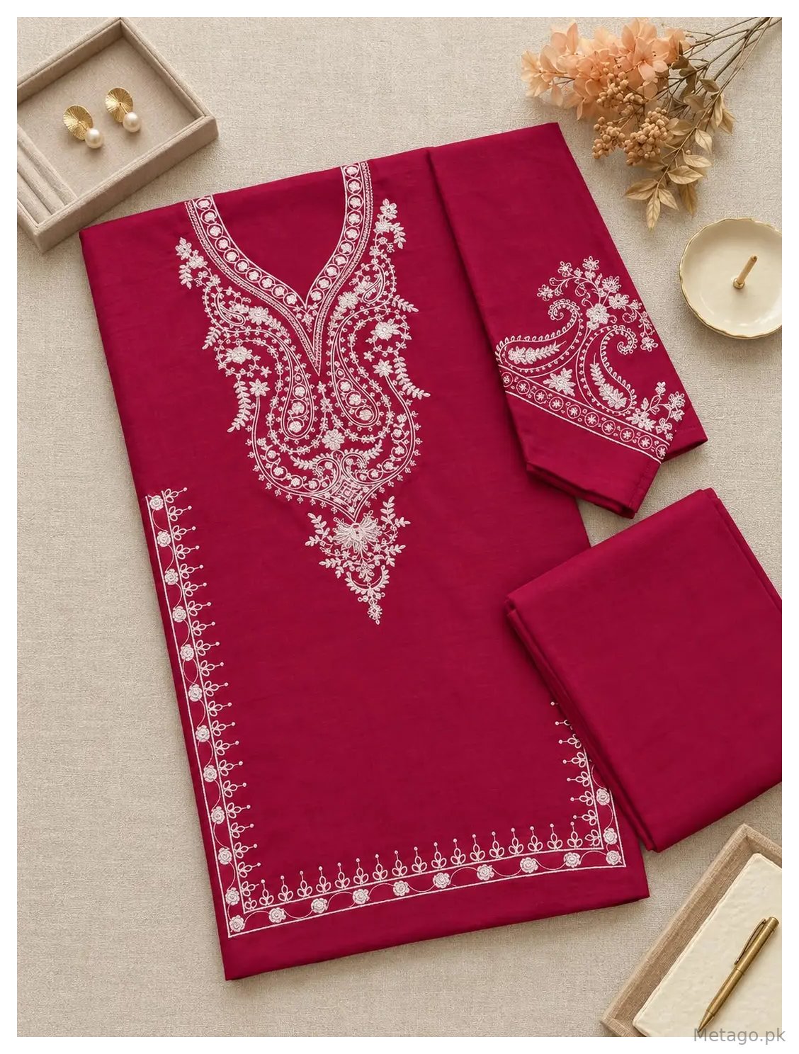 2 Pcs Women's Unstitched Embroidered Suit