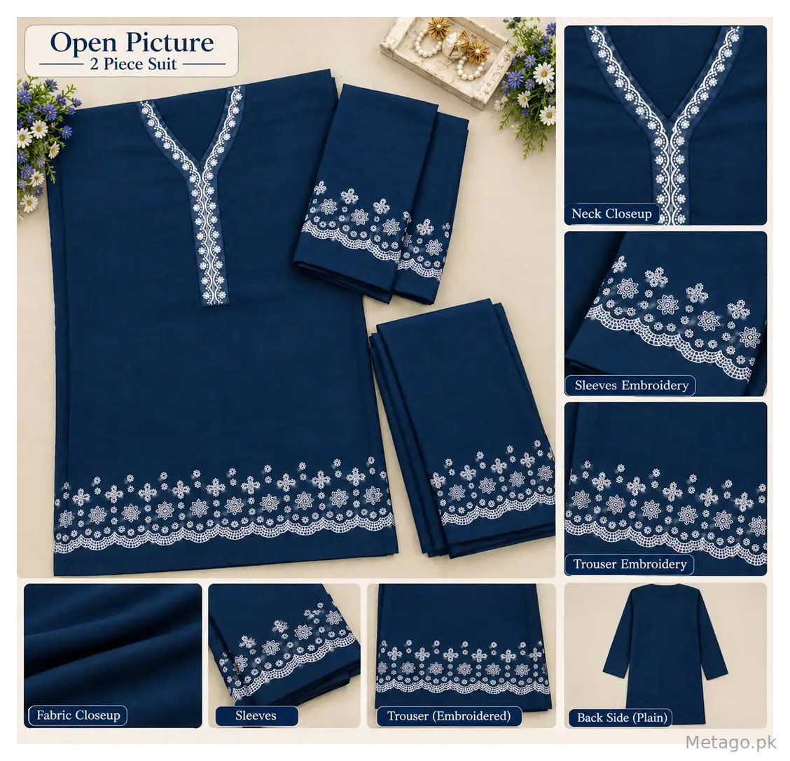 2 Pcs Women's Unstitched Embroidered Suit