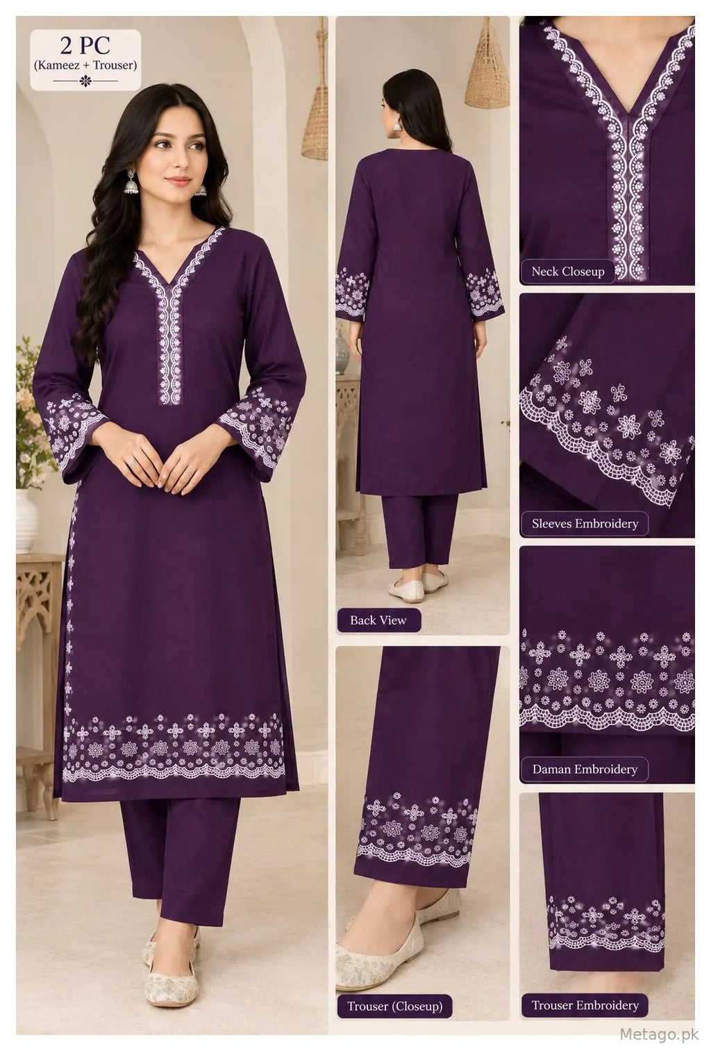 2 Pcs Women's Unstitched Embroidered Suit