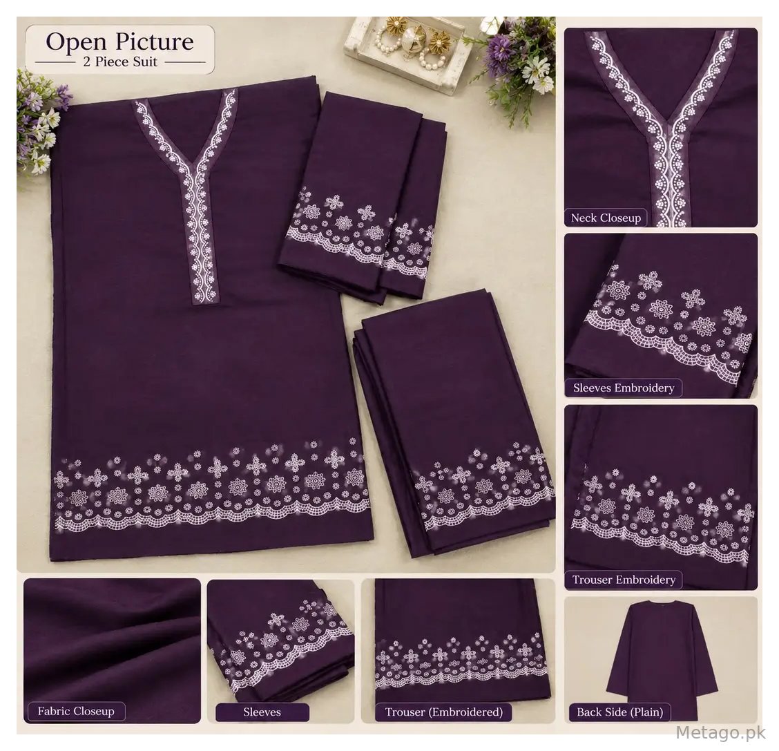 2 Pcs Women's Unstitched Embroidered Suit