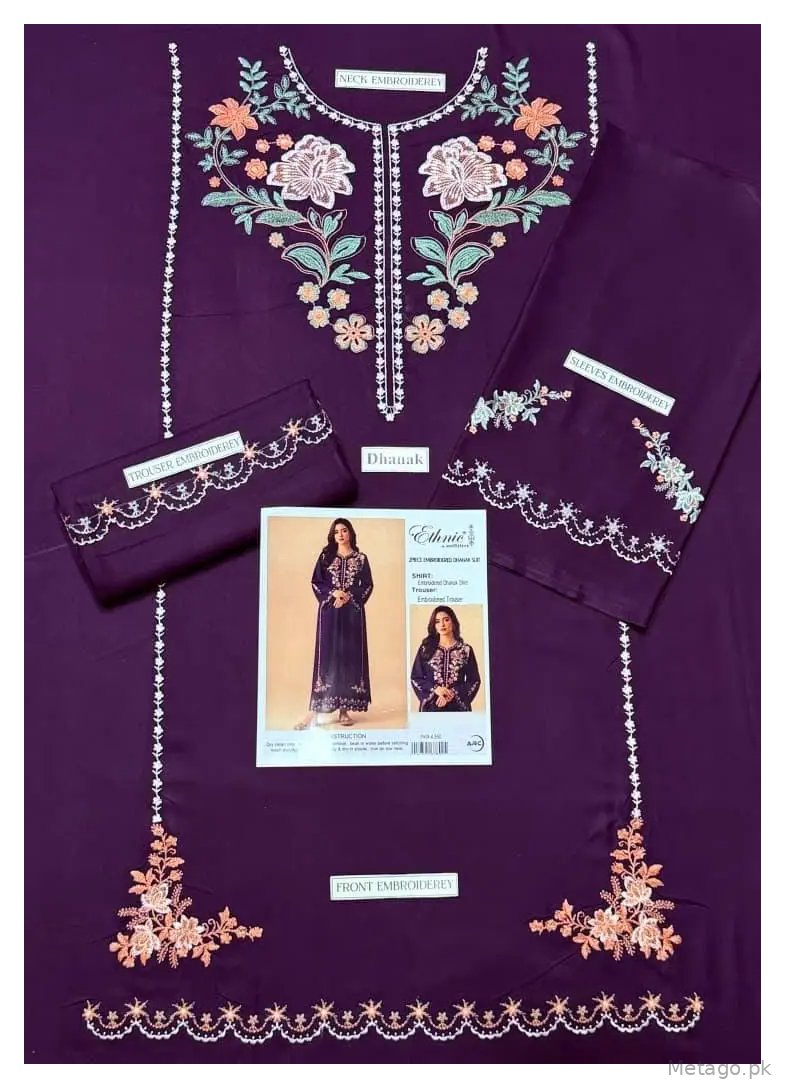 2 Pcs Women's Unstitched Hand Embroidered Suit