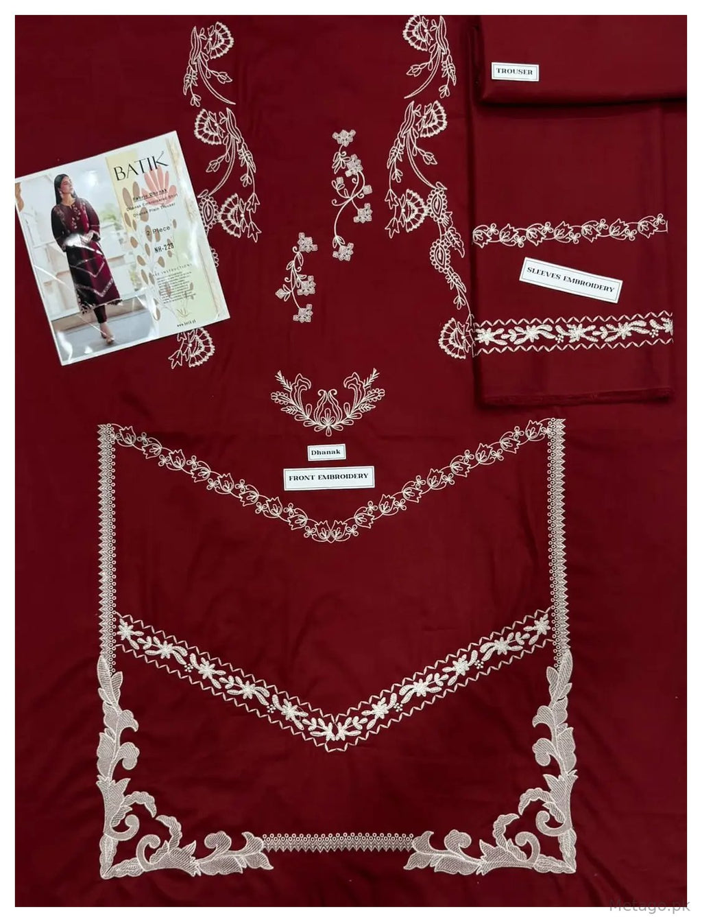 2 Pcs Women's Unstitched Hand Embroidered Suit