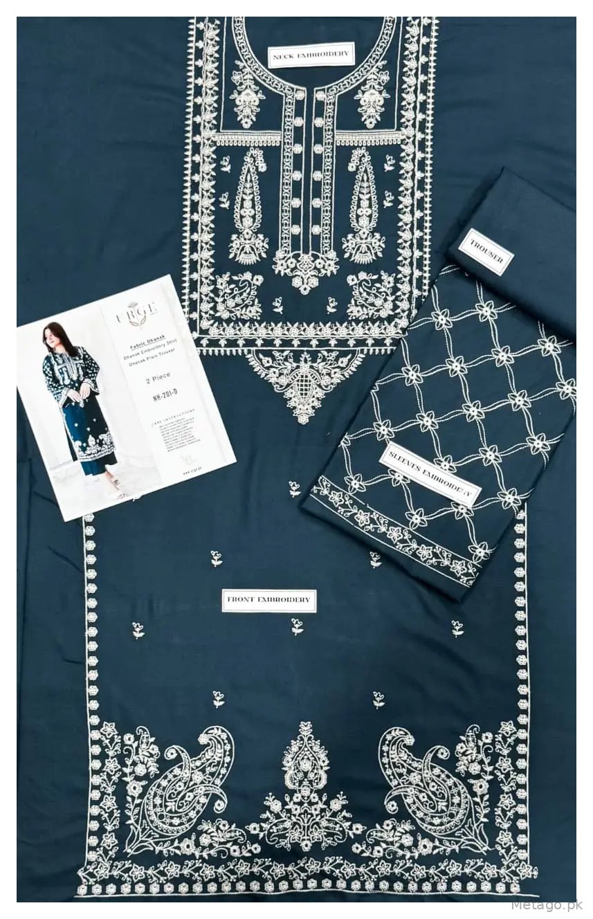 2 Pcs Women's Unstitched Hand Embroidered Suit