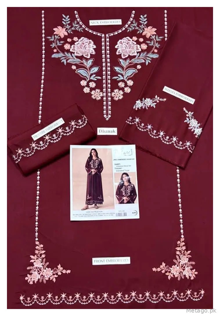 2 Pcs Women's Unstitched Hand Embroidered Suit