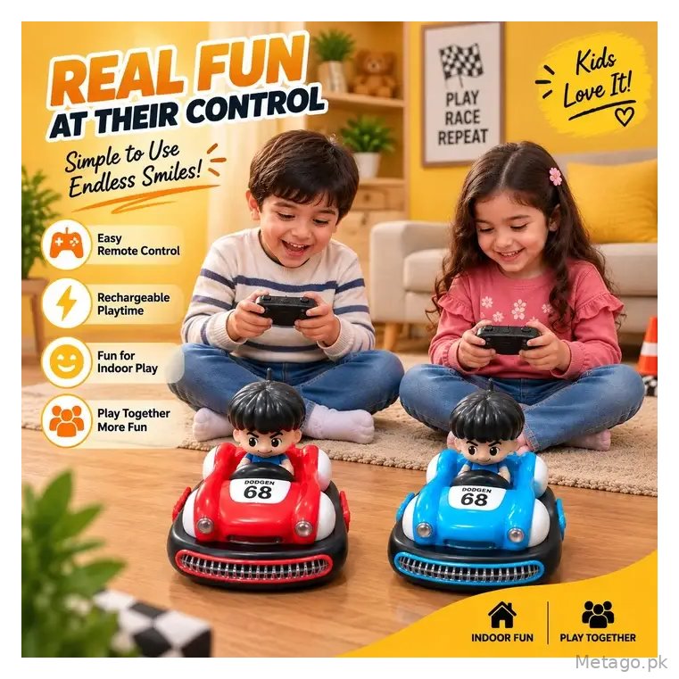 2 RC Bumper Cars with LED Lights & 2 Controllers