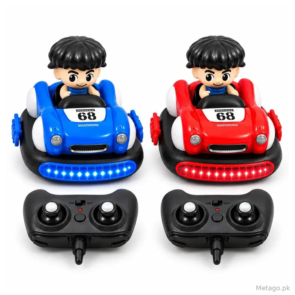 2 RC Bumper Cars with LED Lights & 2 Controllers