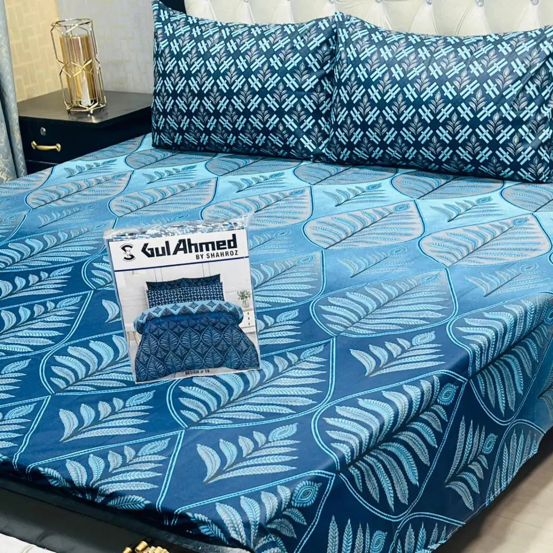3 Pcs Cotton Salonica Printed Double Bedsheet