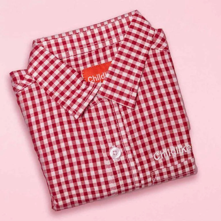 Red Checkered Cotton Romper Set for Baby Boys