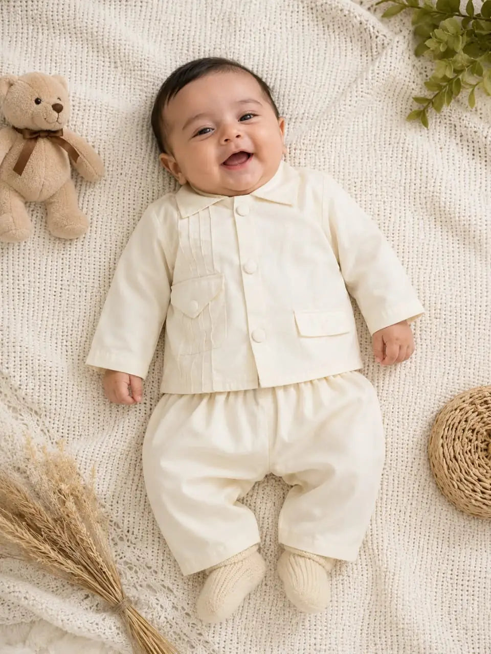 Baby Boy Lawn Plain Shirt & Shorts Set