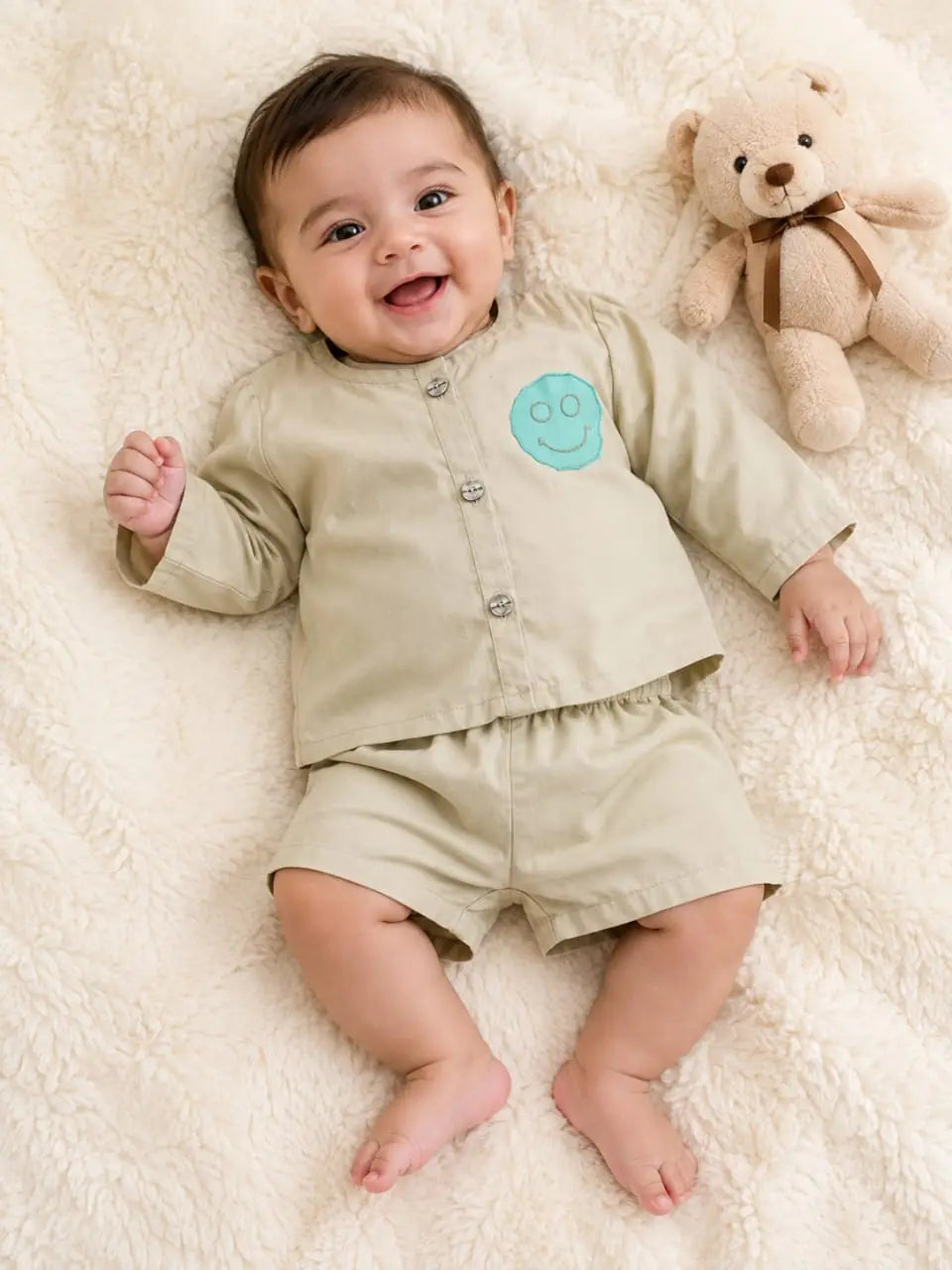 Baby Boy Lawn Plain Shirt & Shorts Set