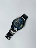 Men's Black Stainless Steel Skeleton Watch with Gears