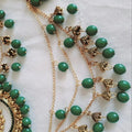 Bridal Pearl Earrings - Gold Plated - Unique Design - 2 Pcs - Green Stone