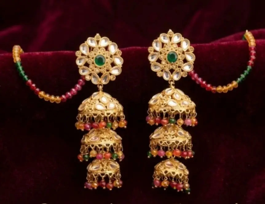 Bridal Gold Plated Crystal Jhumka