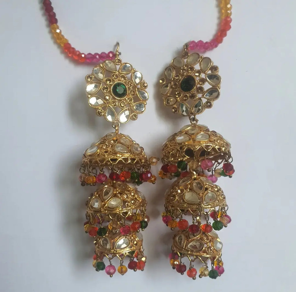 Bridal Gold Plated Crystal Jhumka